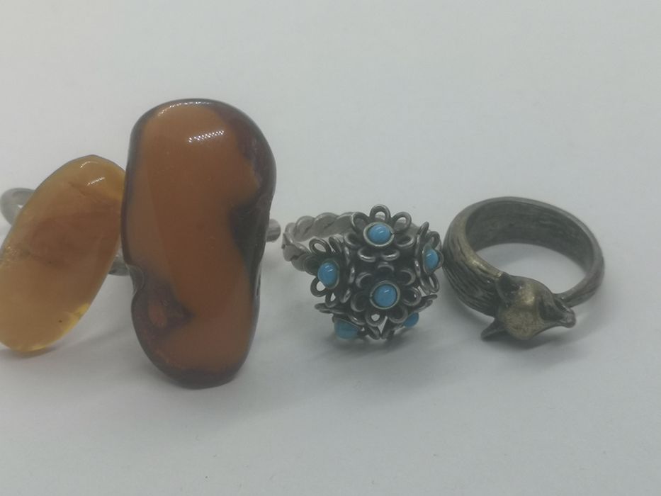 Кольца Советских времён. Янтарь, бронза, бирюза. Старинный винтаж.