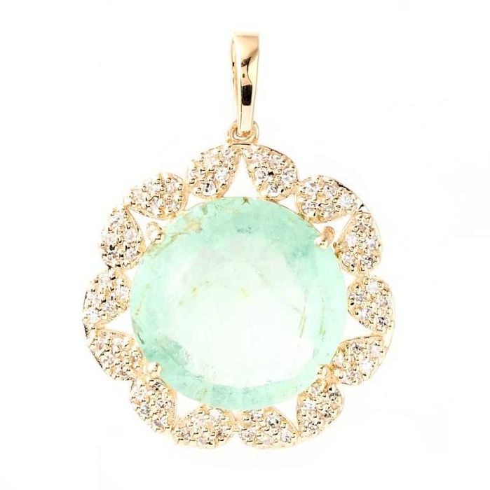 Висулка 14K жълто злато с аквамарин 4.72 ct и диаманти