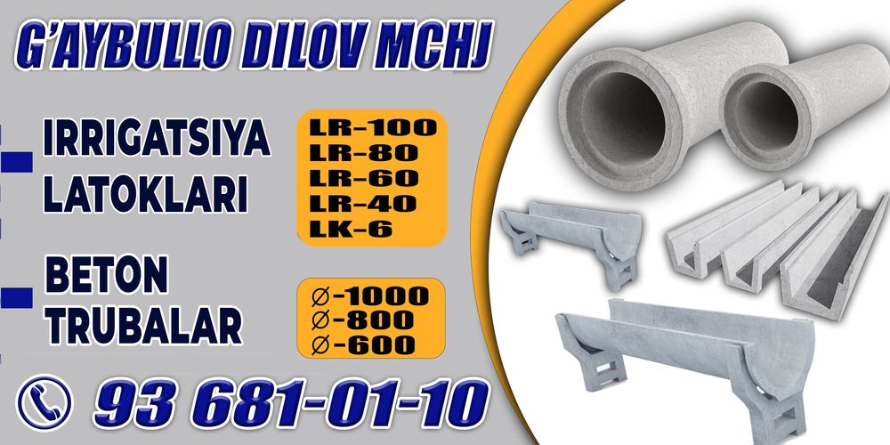 Beton truba D-600,800,1000 lik cheklanmagan miqdorda