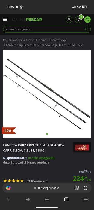 3x Lansete Carp Expert Black Shadow (garanție valabila)