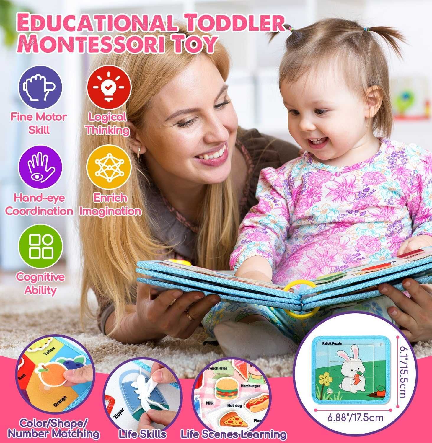 Busy Board Монтесори 12в1 Образователна игра за деца чантичка еднорог