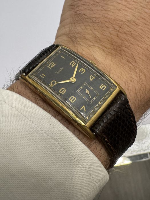 Rar! Ceas Germany Exita Art Deco, mecanic placat aur. Anii 1940 tank