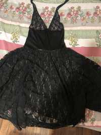 Rochie dantela si imitatie piele neagra