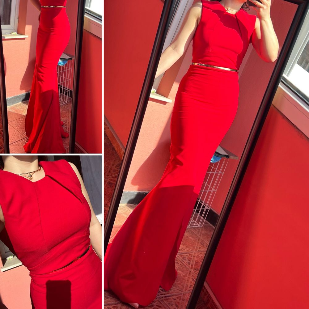 Дълга рокля с цепка в червено