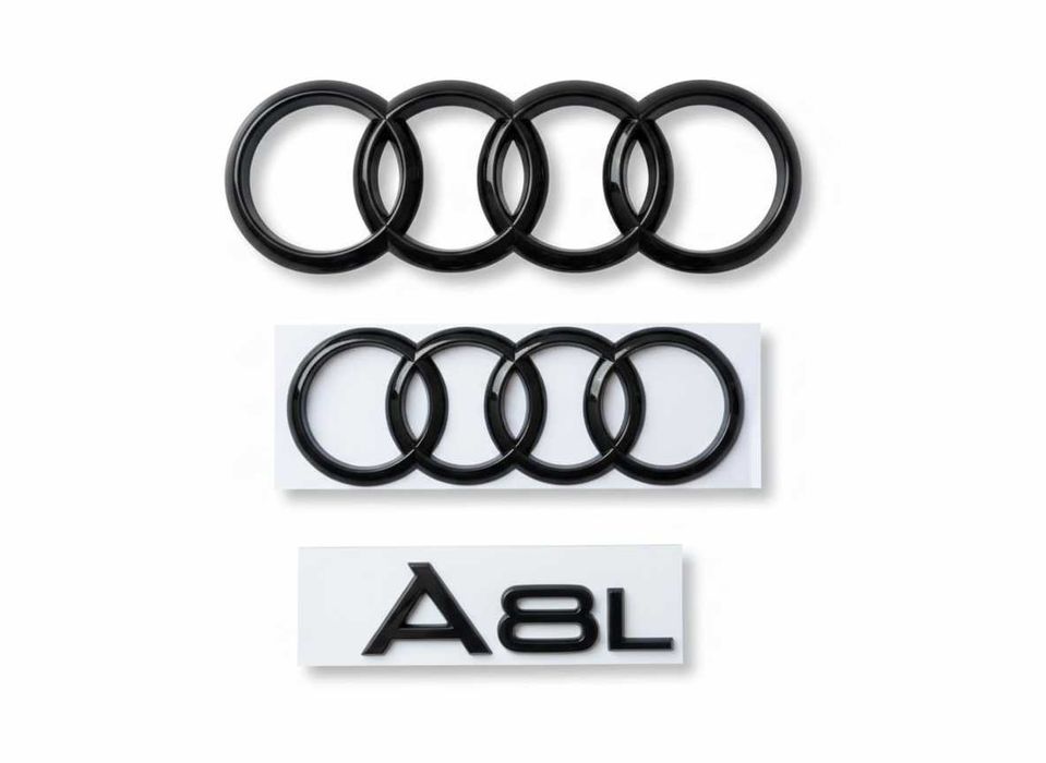 Set Embleme Audi Negru Lucios – Fata + Spate + Scris Model