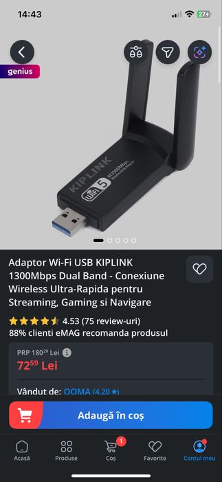 Adaptor Wi fi USB KIPLINK 1300Mbps Dual Band