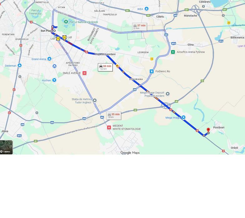 Vand Teren intravilan 2500 mp, 30 e/mp, 15 km de Bucuresti, 10 m desch