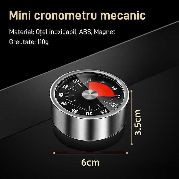 Timer bucătărie, Ceas mecanic de bucatarie din inox, negru