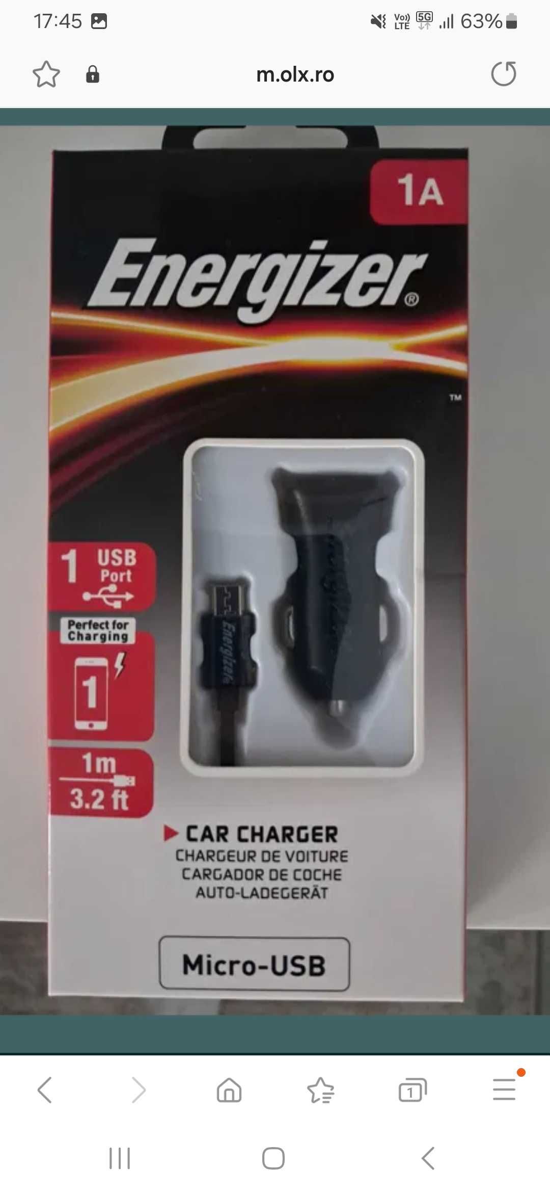 Incarcator auto Nou Energizer
