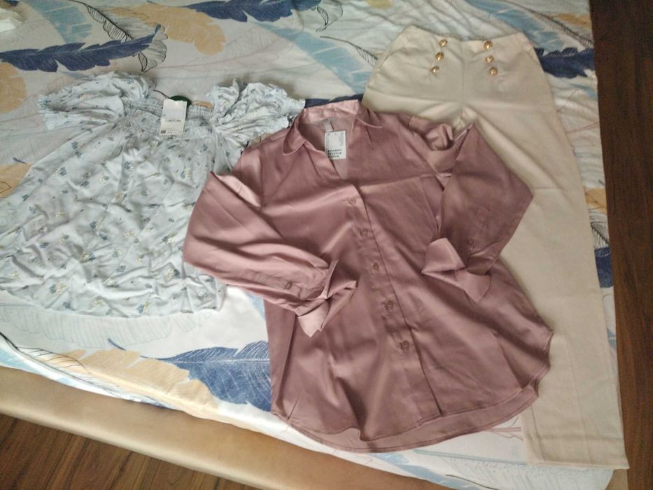 Set camasa satinata, pantalon si bluzita, marime XS, noi cu eticheta