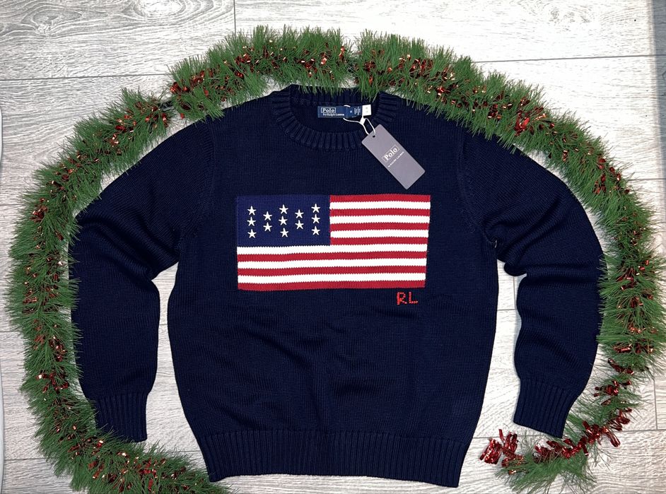 Pulover Ralph Lauren tricotat cu logo America RL, bleumarin marimea M