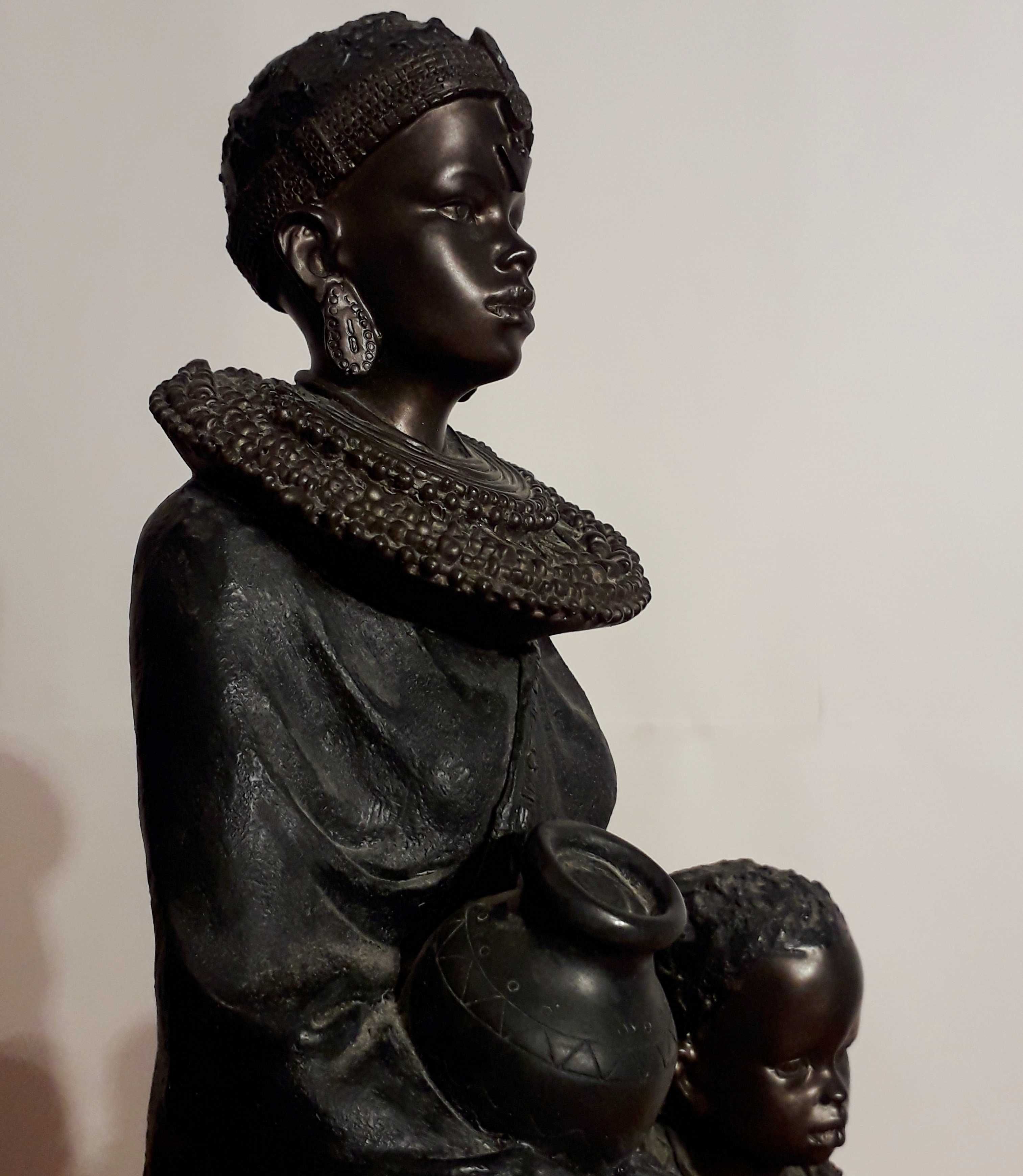Statueta tribala africana „Mama si fiica Masai” |piesa veche