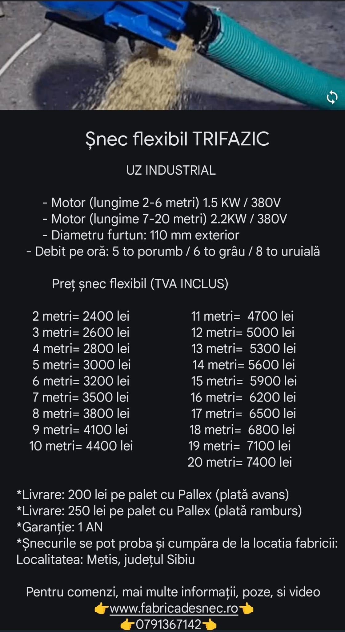 Snec flexibil transport cereale porumb orz grau srot mazare floare