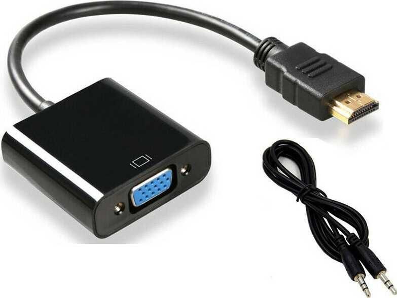 Переходник-адаптер HDMI-VGA+AUX кабель 0,1м - Черный