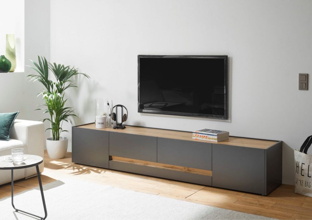 Comoda TV Giron , Gri , 220 cm latime