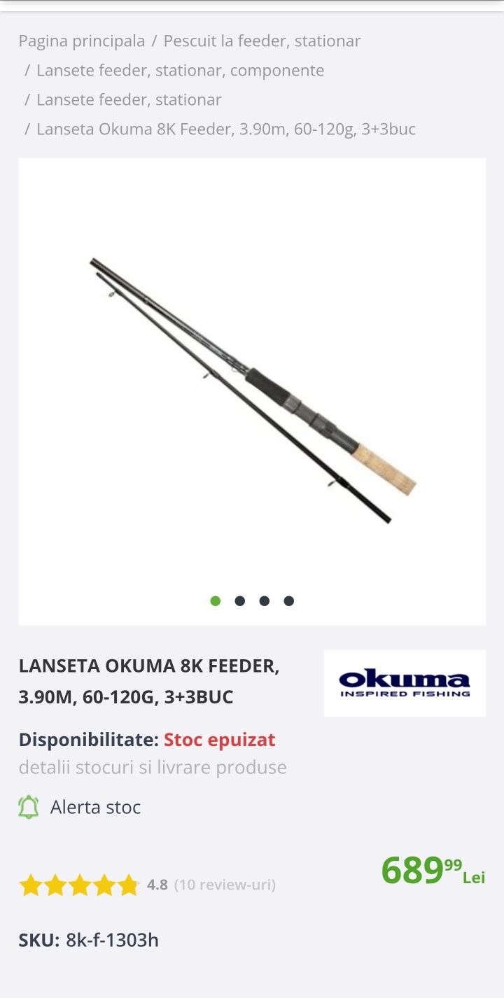 Lanseta Okuma 8K Feeder, 3.90m, 60-120g
Disponibilitate: Stoc
