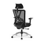 Scaun ergonomic Ticova, spatar inalt, din mesh, reclinabil 130°, negru