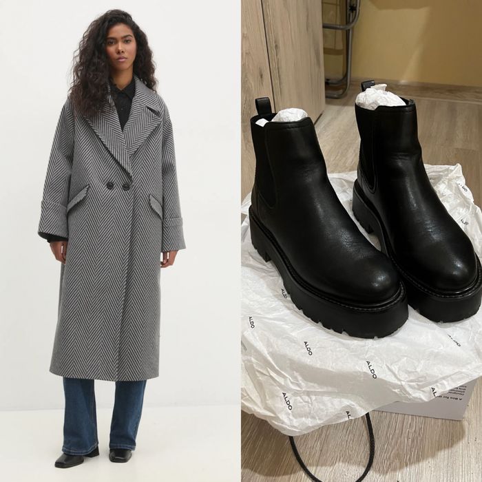 Кожени Боти челси Aldo и Палто answear lab