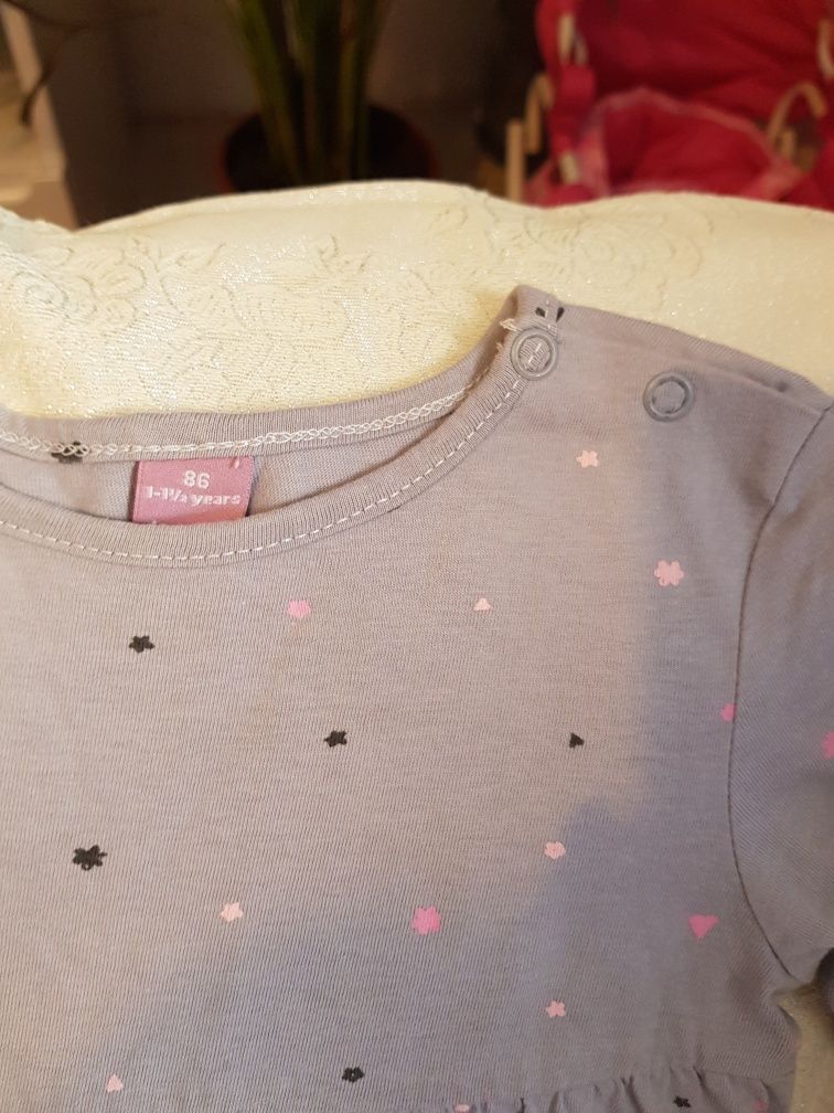Set rochita Disney nr 86, gri, bumbac + colantei Zara, cu  roz