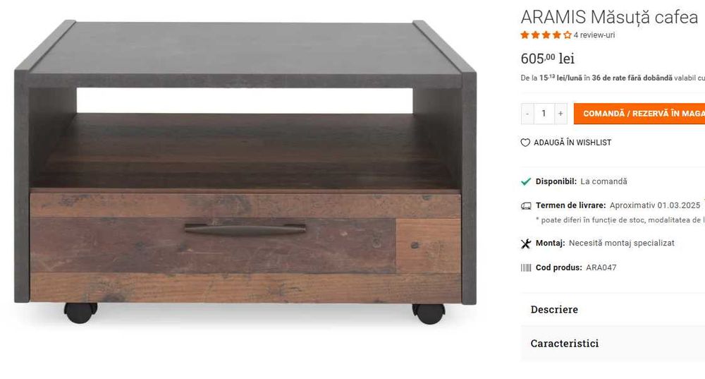 Măsuță cafea Aramis L.70 x l.70 x H.40 cm