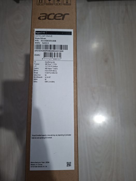 Ноутбук Acer Aspire 3 A315-24P – AMD Ryzen 3 7320U, 15.6″ FHD IPS, 8ГБ