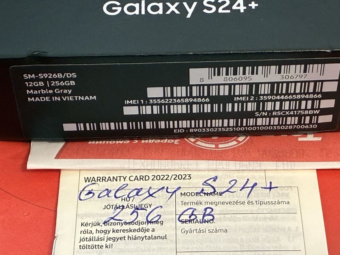 КАТО НОВ 256GB Samsung S24 Plus + Техномаркет Гаранция '26 Gray