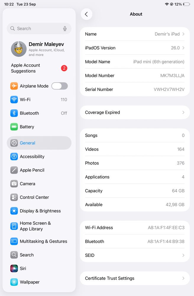 Ipad mini 6 generation 64Gb 90% karobka dakument bor hamasi