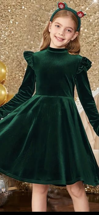 Рокля зелено кадифе