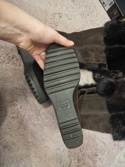 Coach cizme Karita wedge boots piele intoarsa si blana de iepure