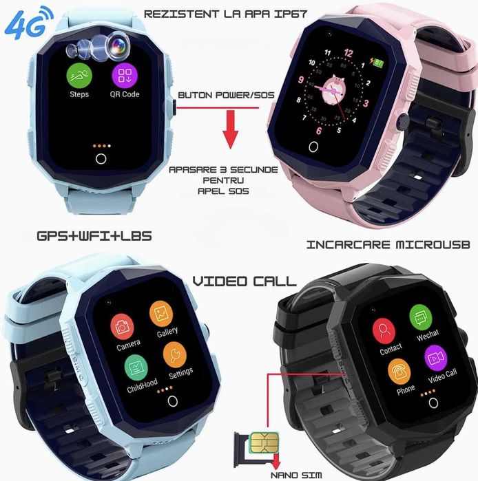 Smartwatch GPS copii , apel video,WIFI, SOS, touchscreen