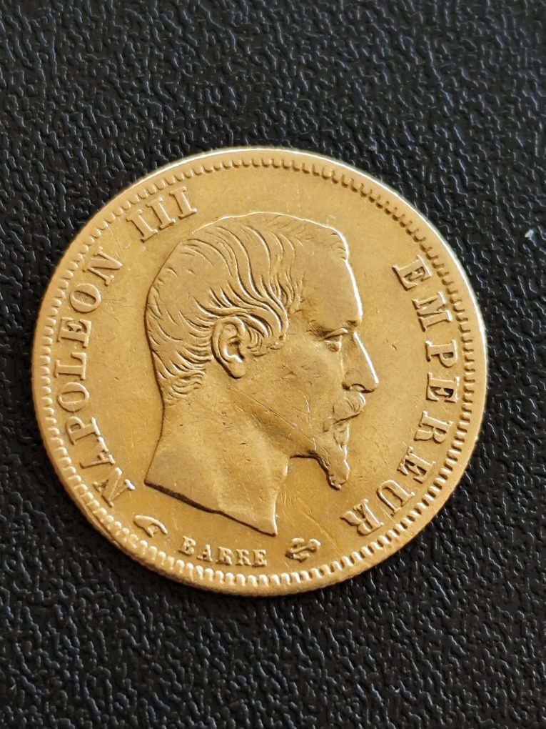 5 франка 1857 год., Наполеон III, злато 1.61 гр.900/1000 (21.6 карата)