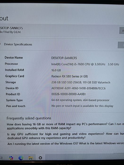 Keys i5-7600 | RX 580 4GB | 16GB RAM