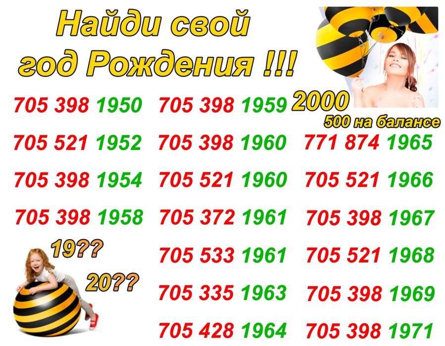 " Найди свой ГОД РОЖДЕНИЯ ".     Номера  Актив и Билайн