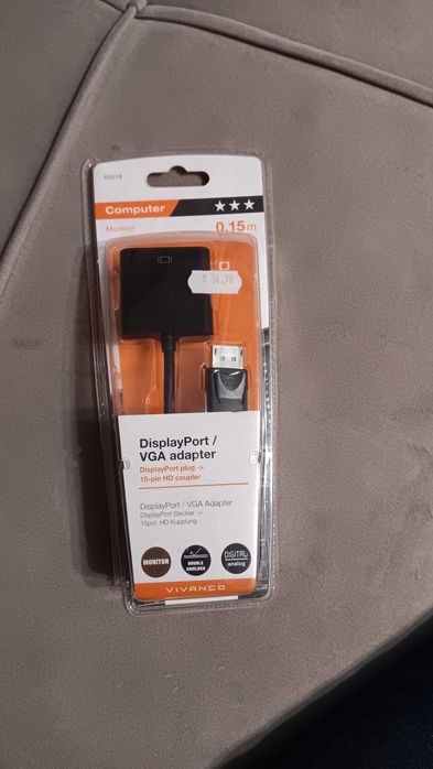 DisplayPort to VGA adapter кабел преход от DP към VGA нов разопакован