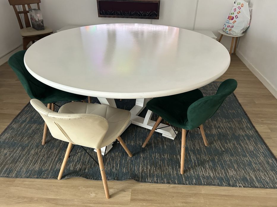 Masa rotunda, alba, 148 cm diametru