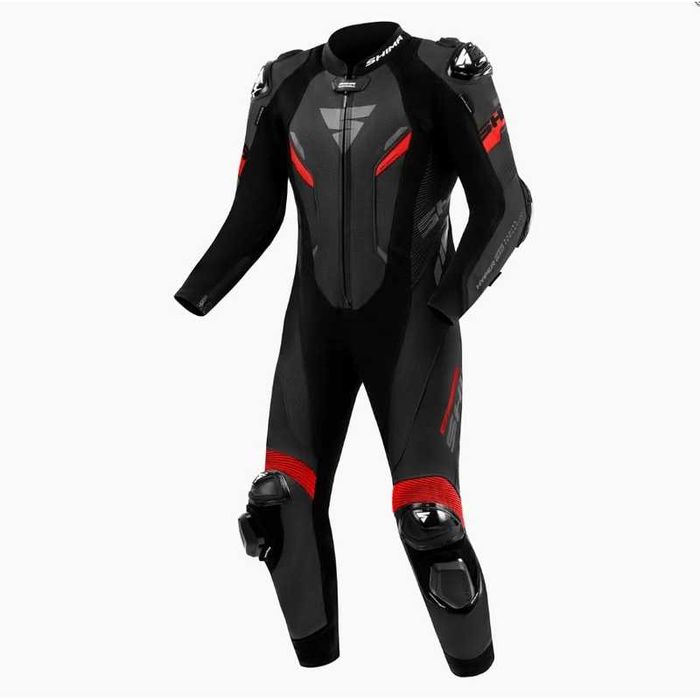 Кожен мото екип SHIMA RS-01 BLACK/RED  1част,гърбица,слайдери