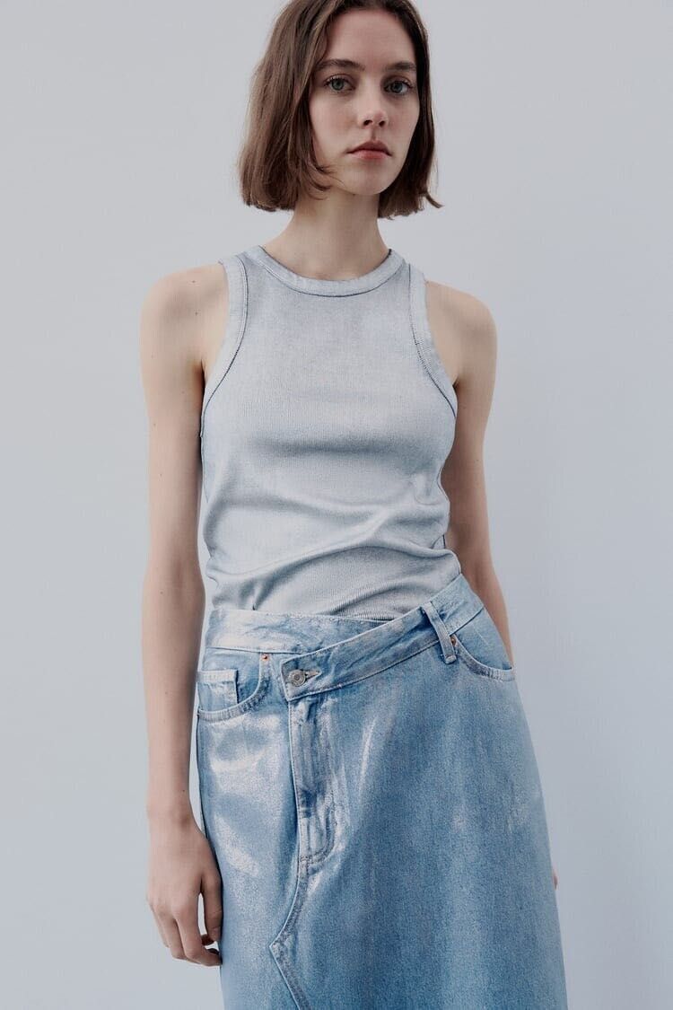 Сребриста дънкова пола Zara