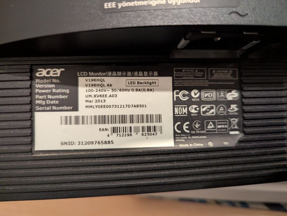 Монитор acer V196HQL