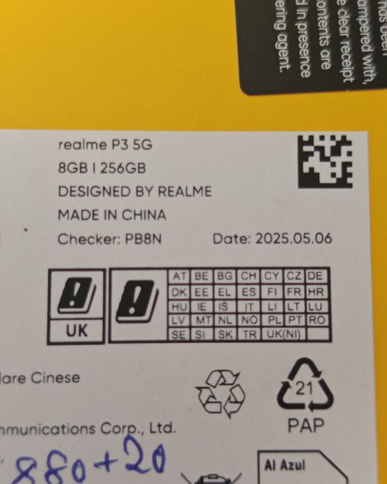Realme P3, 8/256 GB, Nou, Garanție