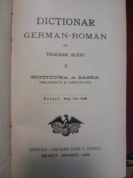 Carte rara Dictionar german roman/roman german