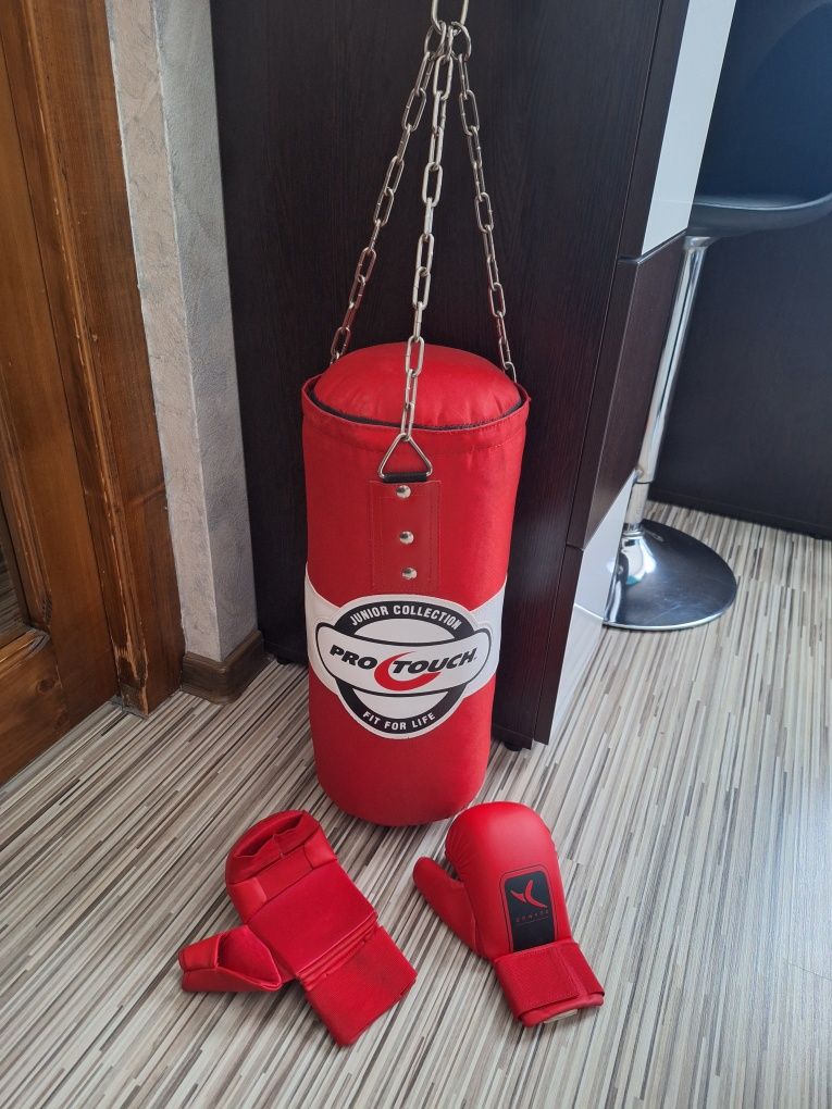 Set sac box Pro Touch + mănuși Domyos pt copii.