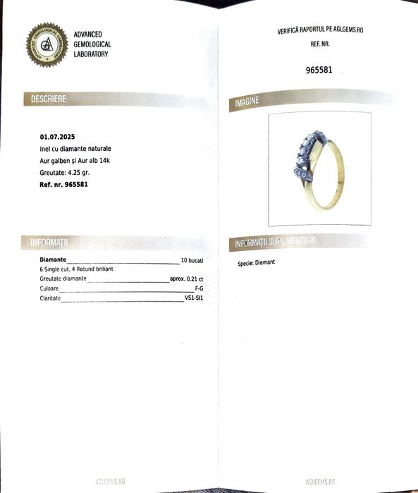 Inel din aur de 14K cu diamante naturale si certificat