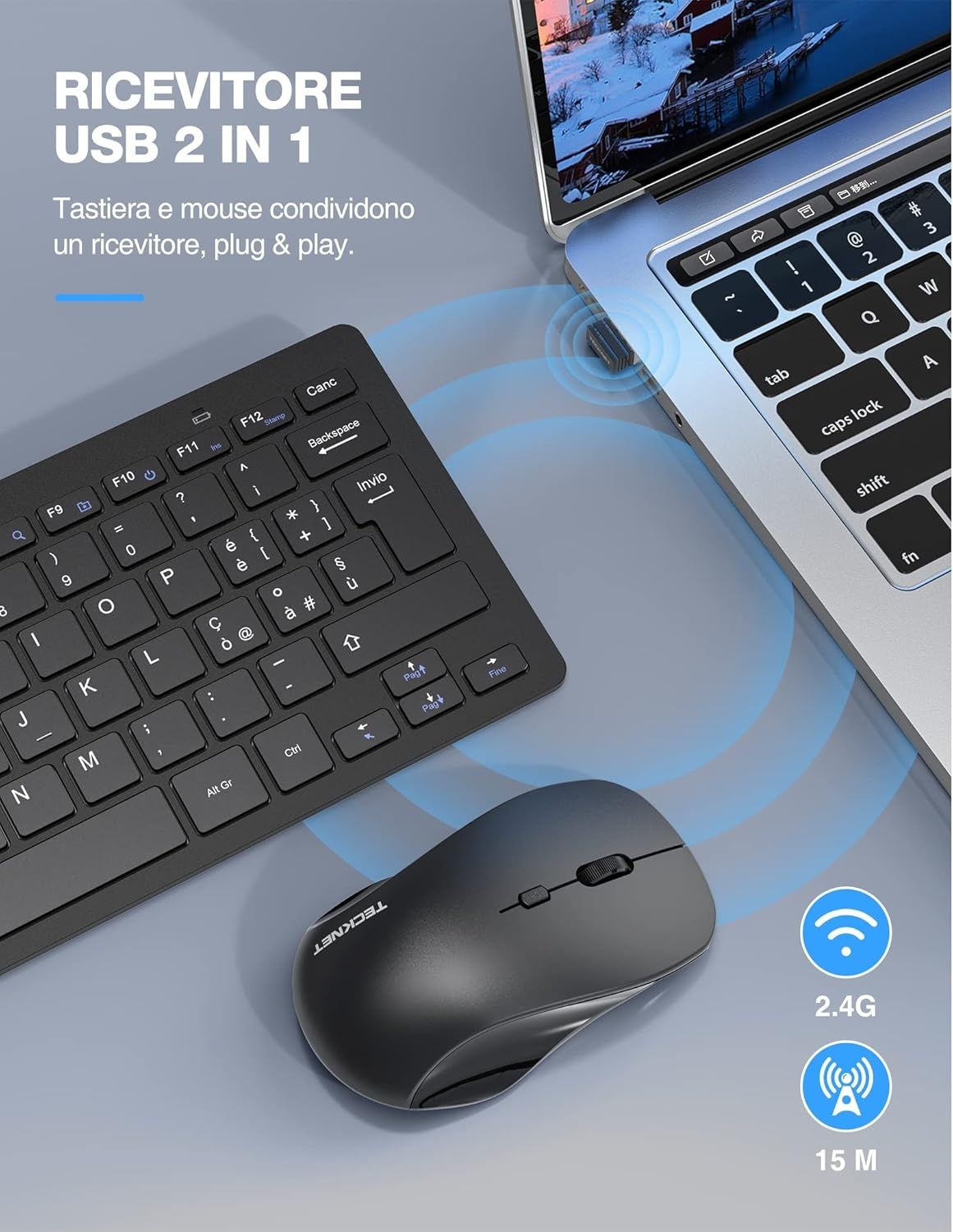 2.4G безжична клавиатура и мишка, ултра тънки, общ USB ресивър