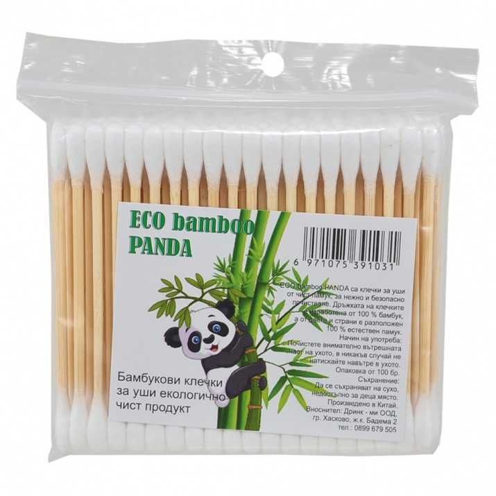 клечки за уши бамбук ECO BAMBOO PANDA пвц плик 100бр антибактериални