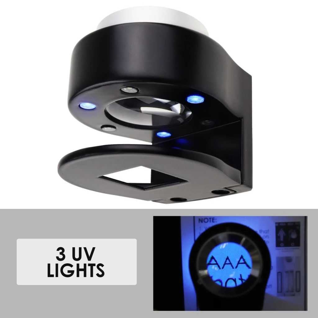 Бижутерска лупа с 30x увеличение, UV и LED светлини