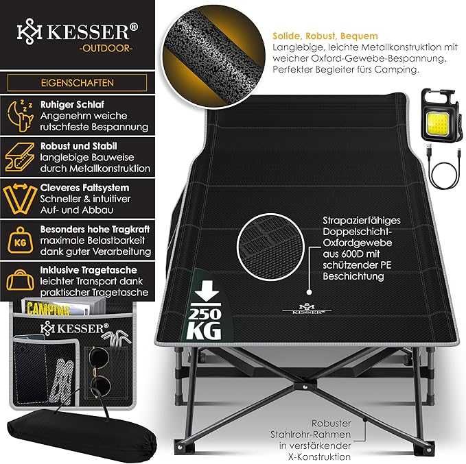 KESSER® Сгъваемо къмпинг легло 190см, къмпинг шезлонг