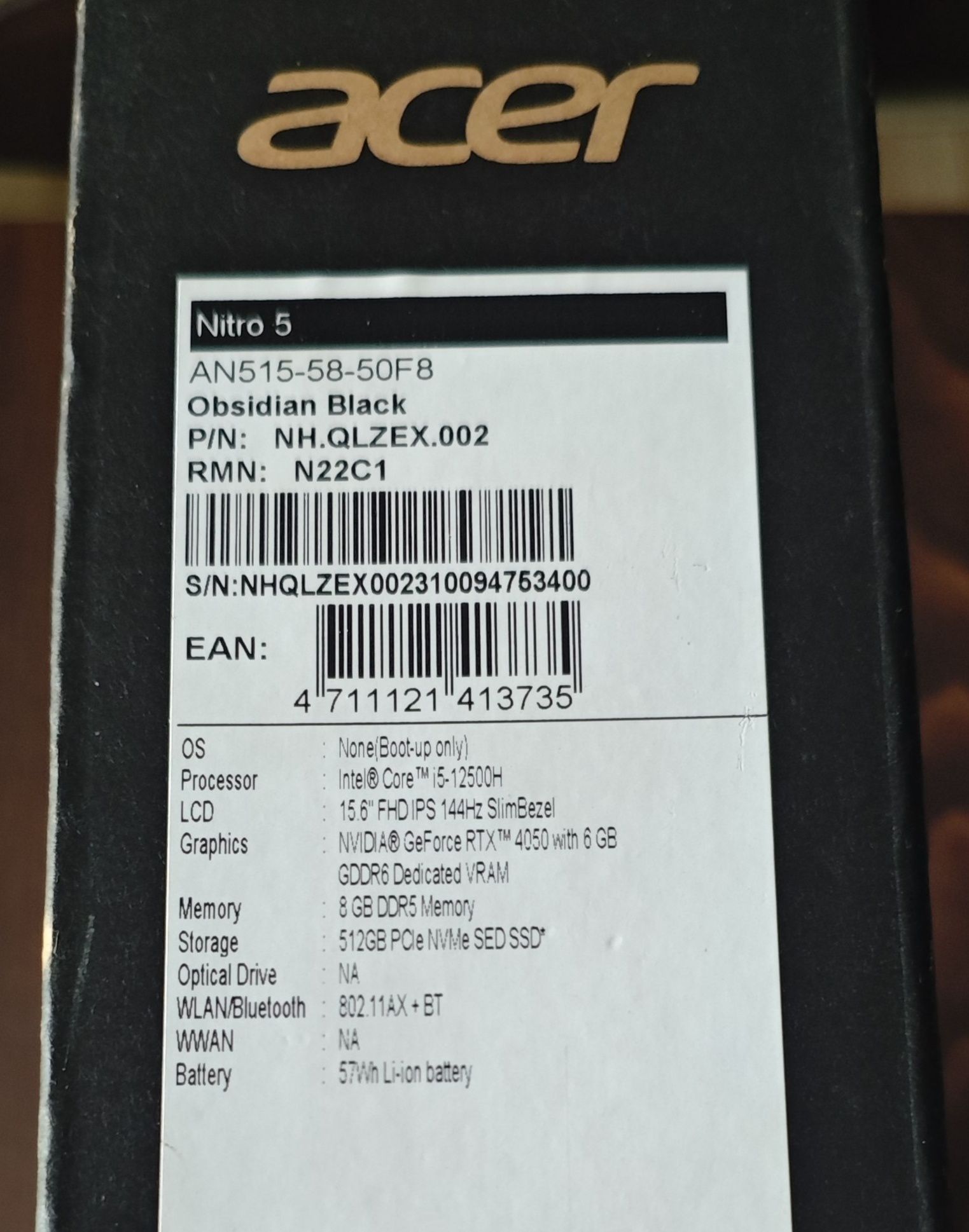 Лаптоп Laptop Acer Nitro 5 AN515-58-50F8,