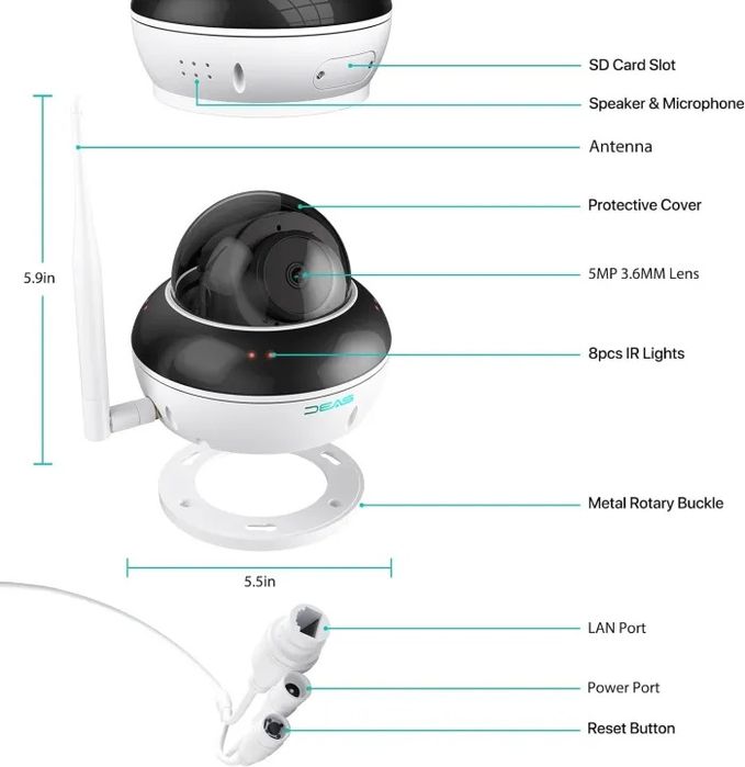Cameră de supraveghere SV3C 5MP/4K PTZ WiFi pentru exterior, cameră IP