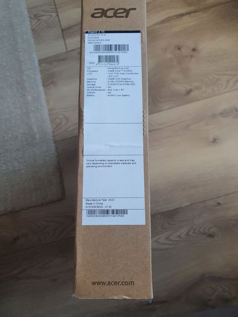 Laptop Acer Aspire 3 A315-51OP-31J5 i3 silver nou la cutie , garantie