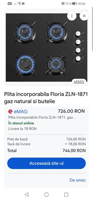 Plita incorporabila pe Gaz cu 4 Arzatoare și sticla neagră